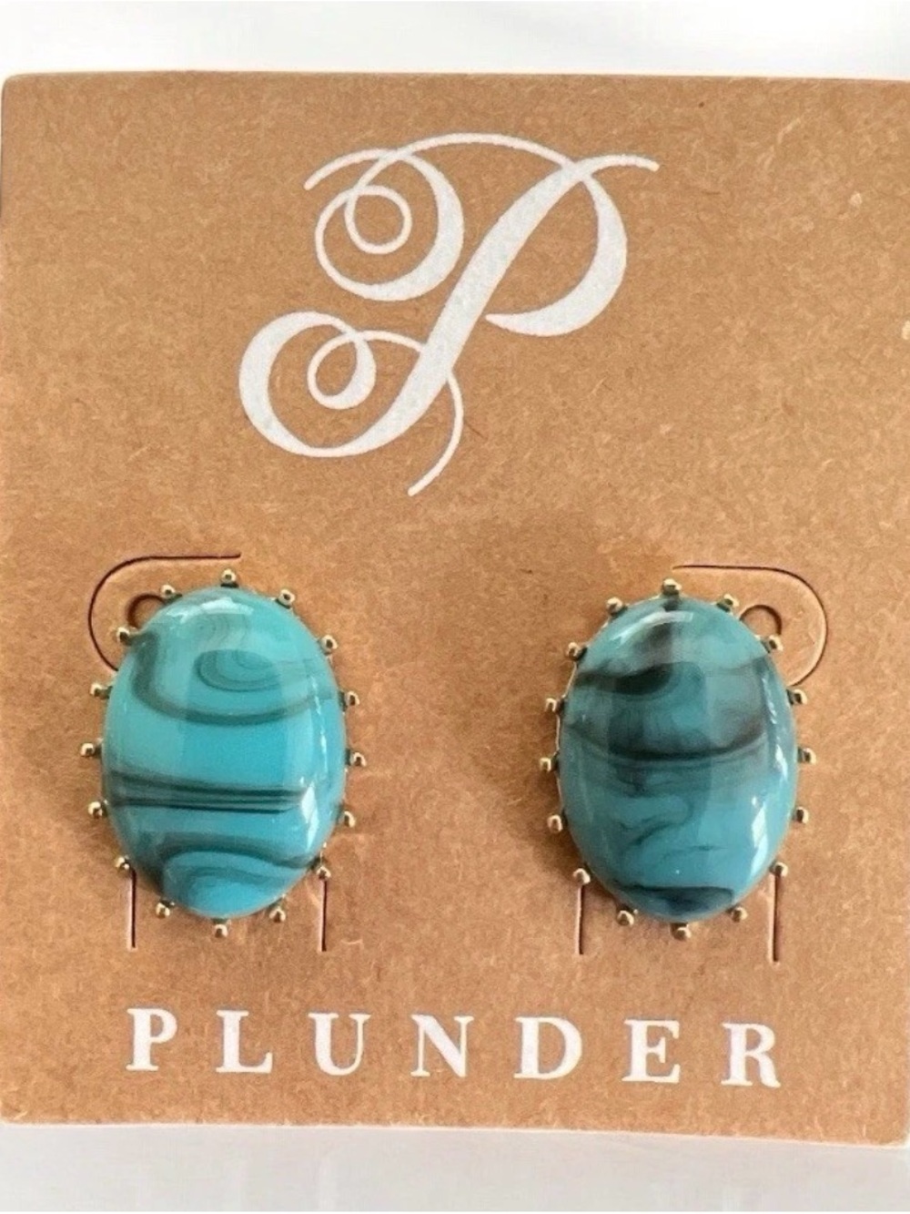 Plunder Turquoise Color Oval Stud Earrings